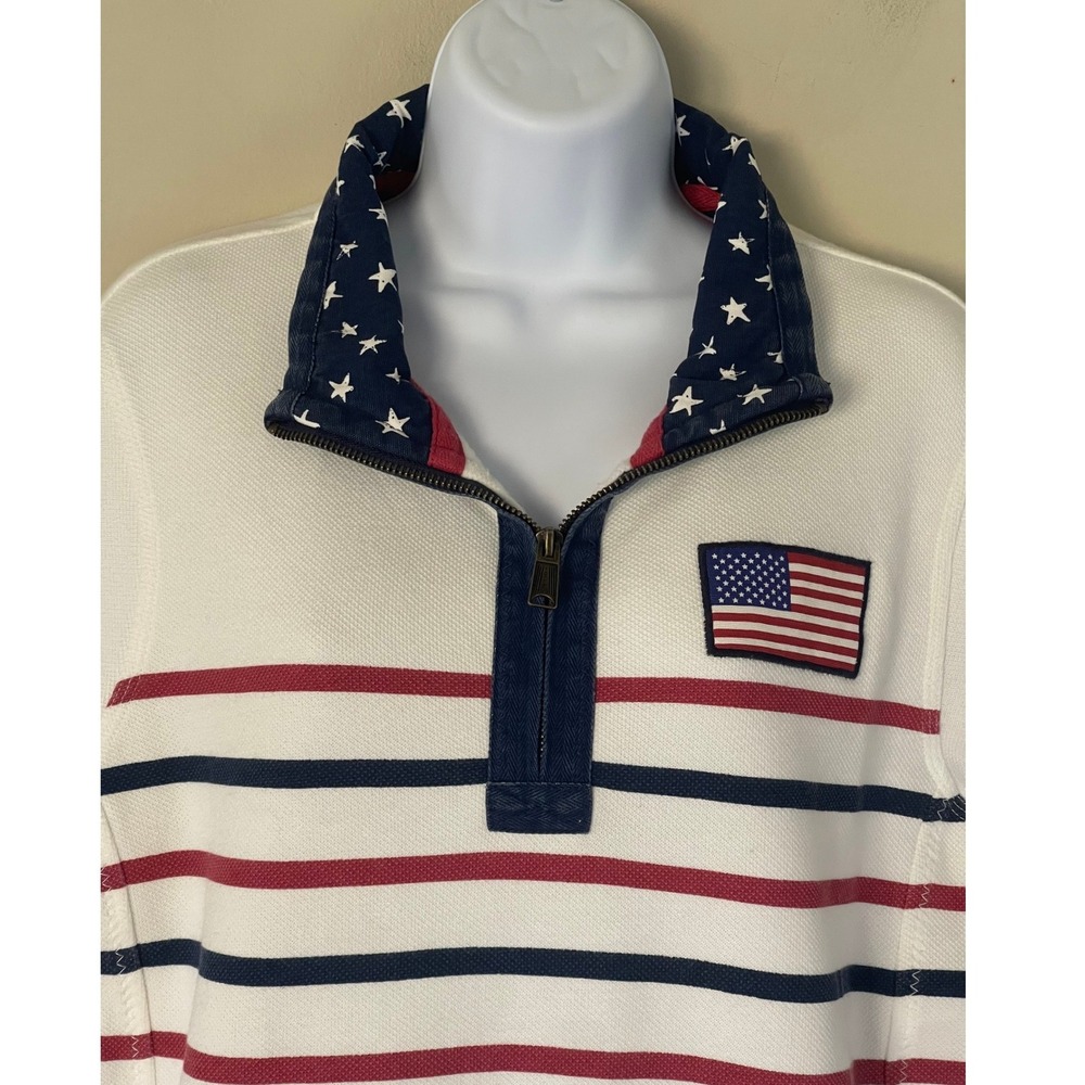FatFace The Airlie Womens Patriotic‎ Ecru Quarter Zip Cotton Pique USA Flag M - Picture 2 of 11